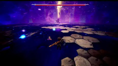 Zirian fights Wrath in the opening lava arena — lunge and slam exchange