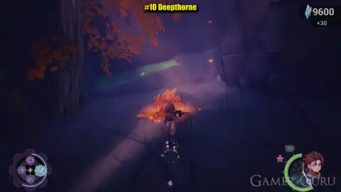 Zirian drops into the next stained-glass ledge during a 100% hunt loop
